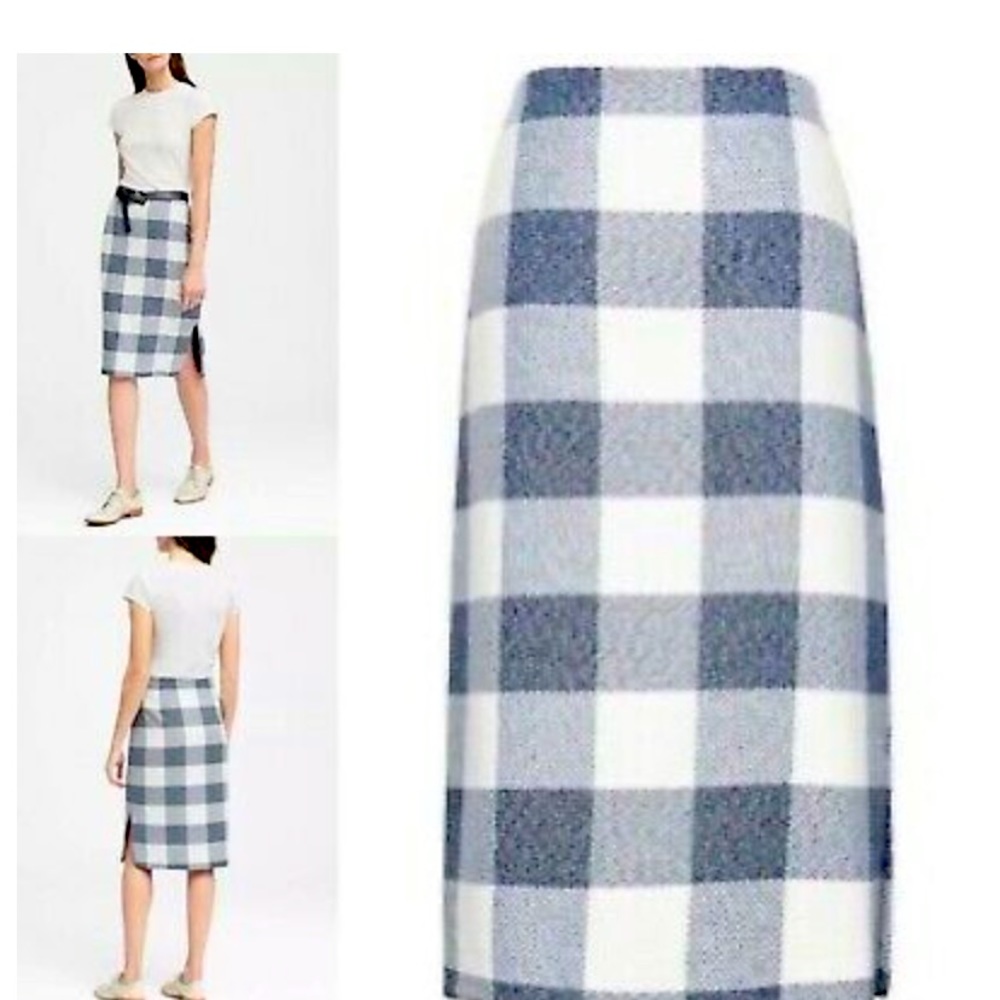 Banana Republic Women Pencil Skirt Navy blue plaid
